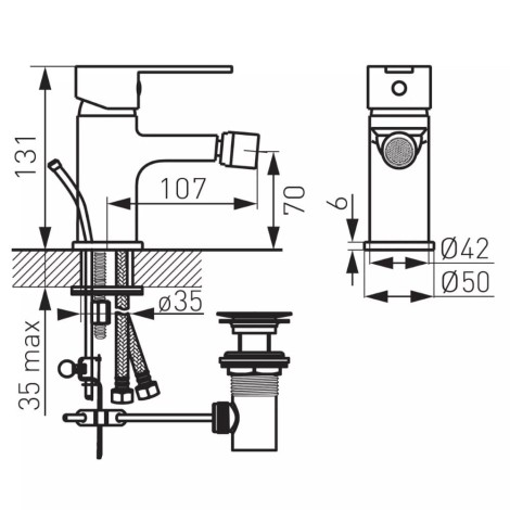 Ferro Savio bateria bidetowa chrom - rysunek techniczny.