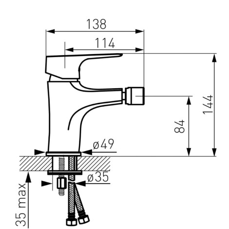 Ferro Tiga Verdeline bateria bidetowa chrom - rysunek techniczny.