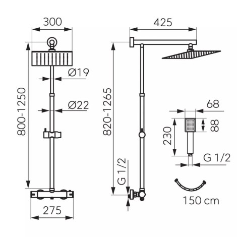 Ferro Trevi deszczownia z baterią termostatyczną czarna