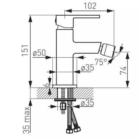 Ferro Zicco bateria bidetowa chrom - rysunek techniczny.