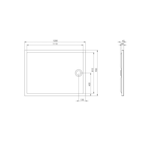 Roca Granada Flat brodzik prostokątny 90 x 120 x 4 cm - rysunek techniczny.