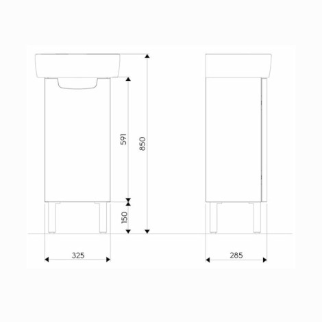 Koło Rekord szafka podumywalkowa biały połysk 40 cm - rysunek techniczny.