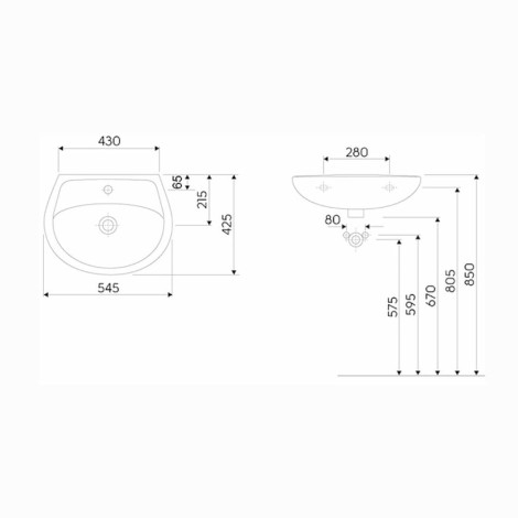 Koło Idol umywalka ścienna 55 cm.