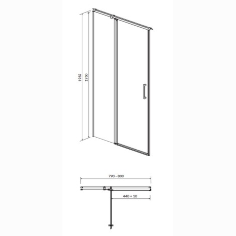 Cersanit Moduo drzwi kabiny przysznicowej 80 x 195 cm lewe - rysunek techniczny.