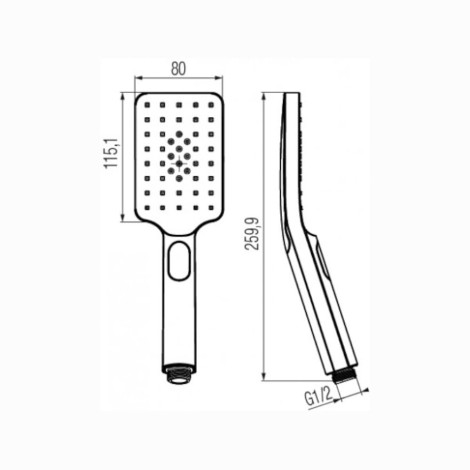 Valvex Dali słuchawka natryskowa 3-funkcyjna chrom - rysunek techniczny.