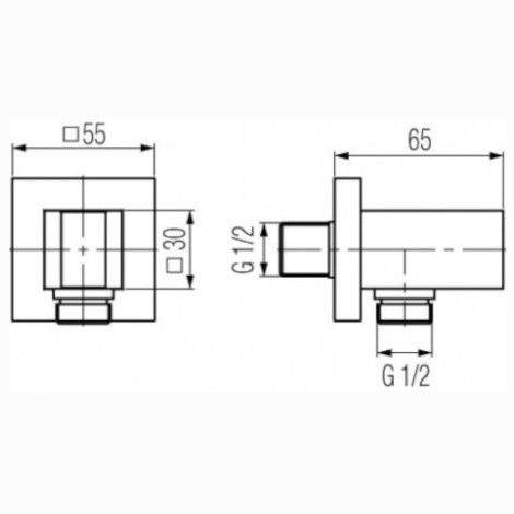 Valvex Kvadro Plus Black przyłącze katowe z uchwytem czarny mat - rysunek techniczny.