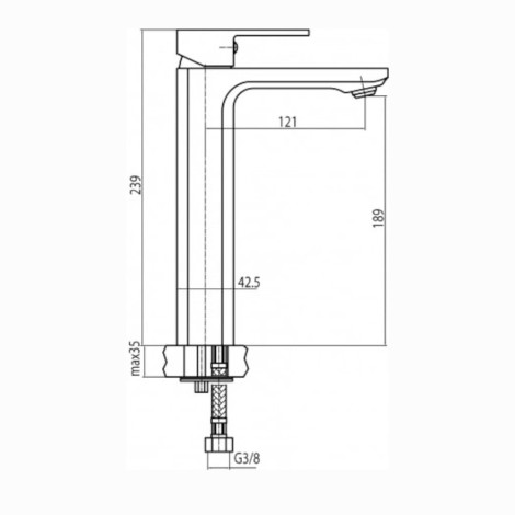Valvex Loft bateria umywalkowa stojaca wysoka chrom - rysunek techniczny.