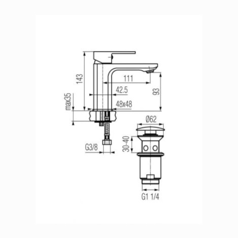 Valvex Loft Black bateria umywalkowa stojaca czarna - rysunek techniczny.