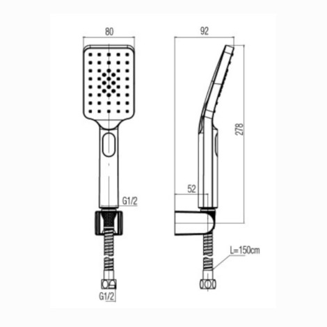 Valvex Loft Black natrysk punktowy 3-funkcyjny czarny - rysunek techniczny.