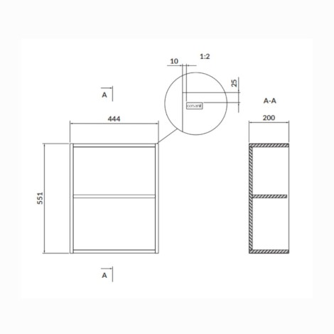 Cersanit Larga szafka modułowa 20 cm biała - rysunek techniczny.