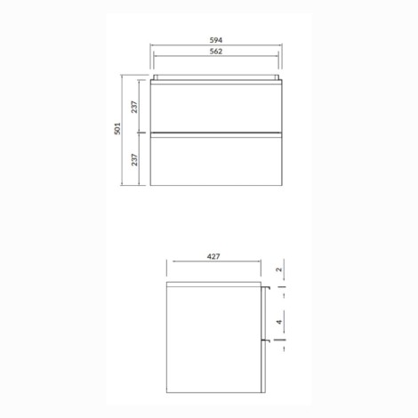Cersanit Virgo szafka podumywalkowa wisząca 60 cm szara z uchwytem czarnym - rysunek techniczny.