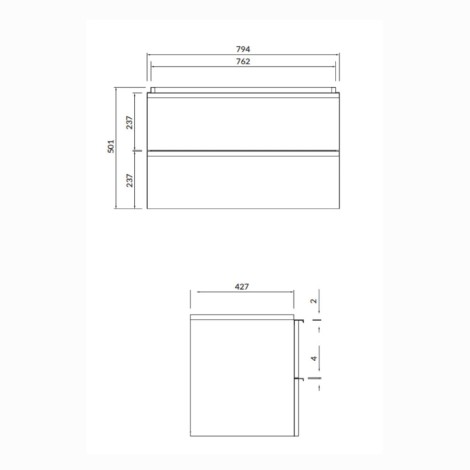 Cersanit Virgo szafka podumywalkowa biała 80 cm z uchwytami chrom - rysunek techniczny.