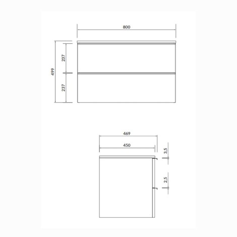 Cersanit Virgo szafka z blatem 80 cm szara i z uchwytami chrom - rysunek techniczny.