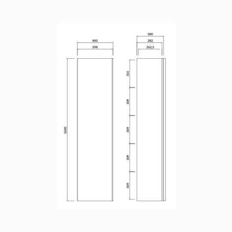 Cersanit Virgo słupek biały 160 cm z uchwytami chrom - rysunek techniczny.