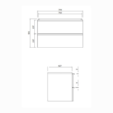 Cersanit Virgo szafka podumywalkowa szara 80 cm z uchwytami chrom - rysunek techniczny.