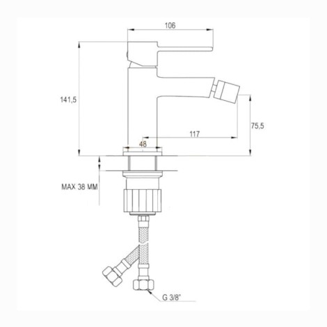 Invena Glamour bateria bidetowa chrom - rysunek techniczny.