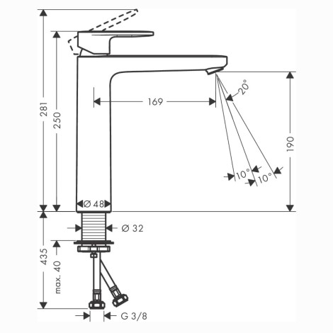 Hansgrohe Vernis Blend bateria umywalkowa wysoka czarna - rysunek techniczny.