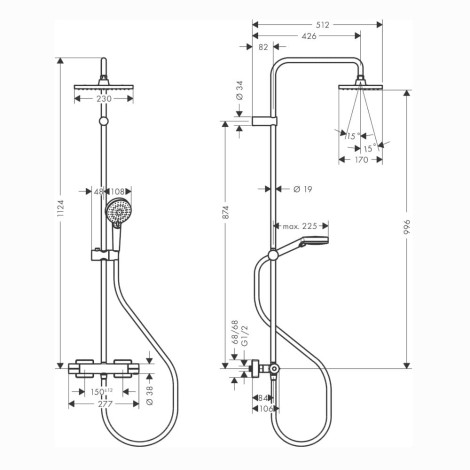 Hansgrohe Vernis Shape Showerpipe  deszczownia z baterią termostatyczną kwadratową chrom.
