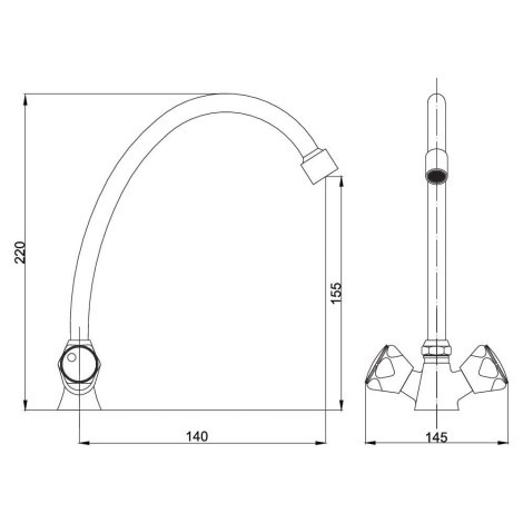 Hydroland Standart bateria zlewozmywakowa stojąca chrom - rysunek techniczy.