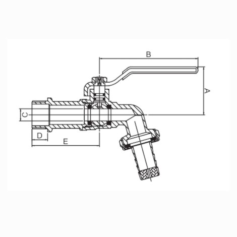 Invena zawór kulowy czerpalny 3/4" z szybkozłączką - rysunek techniczny.