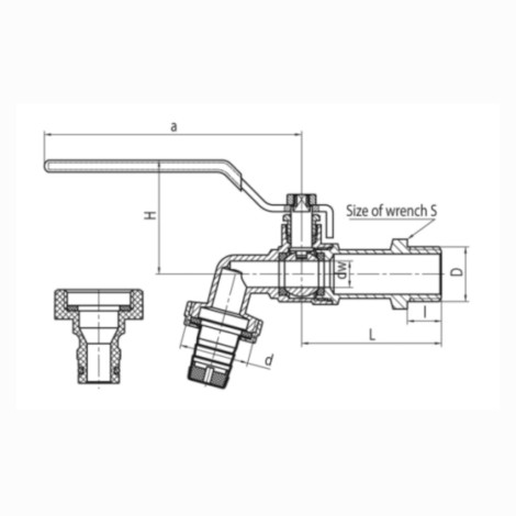 Valvex zawór kulowy czerpalny 1/2" - rysunek techniczny.