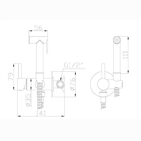 Invena Trend bateria bidetowa podtynkowa czarna - rysunek techniczny.