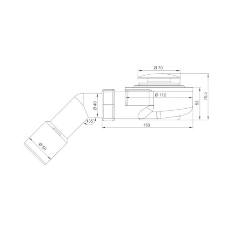 Tycner syfon brodzikowy niski czyszczony od góry klik-klak czarny mat fI 50 - rysunek techniczny.