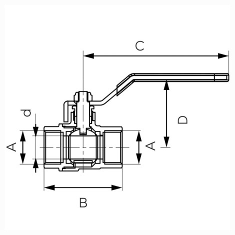 Ferro zawór kulowy 1/2" nakrętno-nakrętny - rysunek techniczny.
