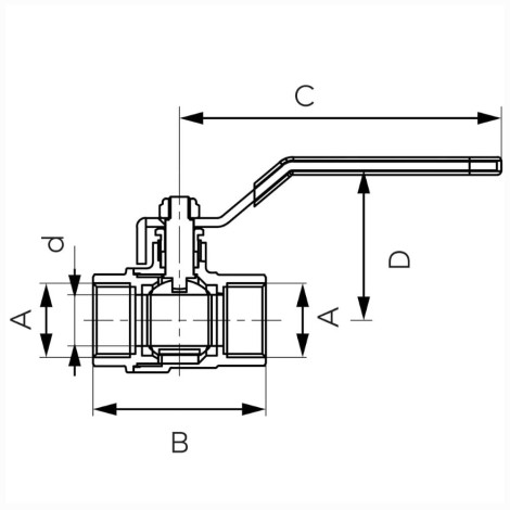 Ferro zawór kulowy 3/4" nakrętno-nakrętny - rysunek techniczny.