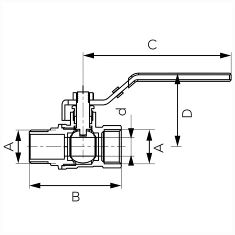 Ferro zawór kulowy 1/2" nakrętno-wkrętny - rysunek techniczny.
