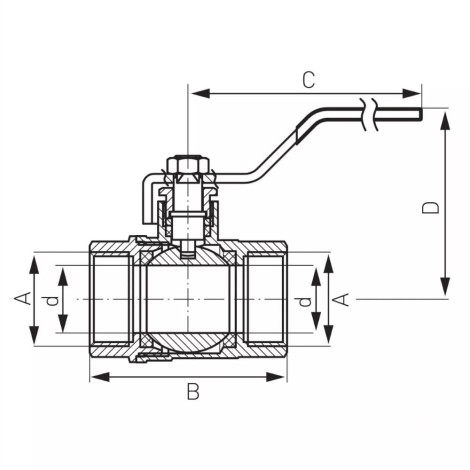Ferro zawór kulowy 3/4" pełnoprzelotowy - rysunek techniczny.