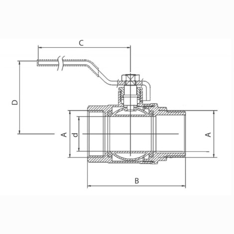 Ferro zawór kulowy 3/4" pełnoprzelotowy - rysunek techniczny.