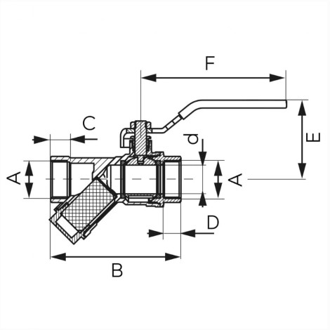 Ferro zawór kulowy 1/2" - rysunek techniczny.