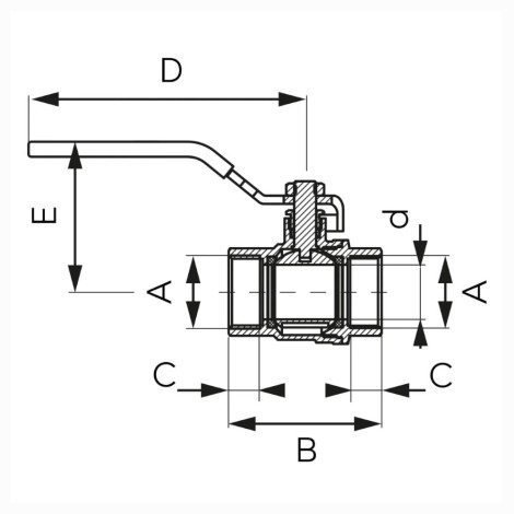 Ferro zawór kulowy 1 1/4" pełnoprzelotowy - rysunek techniczny.