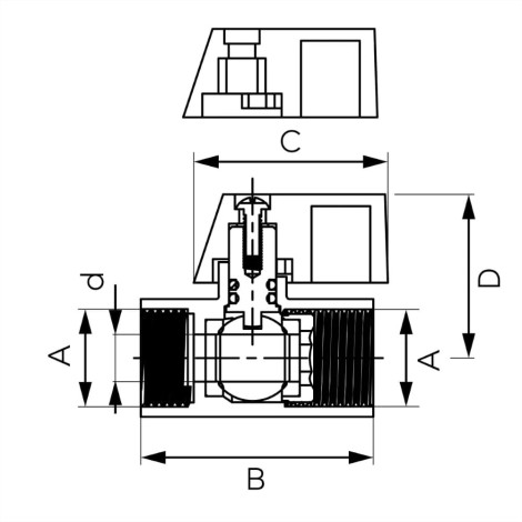 Ferro zawór kulowy mini 1/2" - rysunek techniczny.