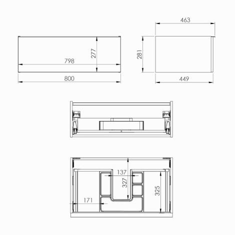 Elita Look szafka wisząca 80 cm anthracite - rysunek techniczny.