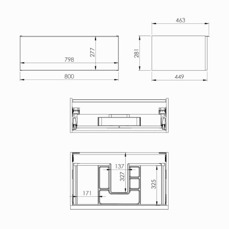 Elita Look szafka czarna mat 80 cm - rysunek techniczny.