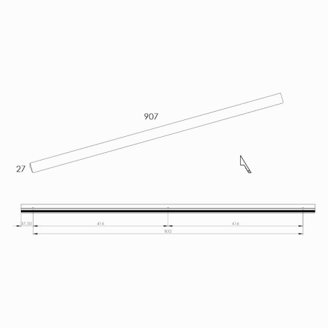 Elita Moody uchwyt 90 cm chrom - rysunek techniczny.