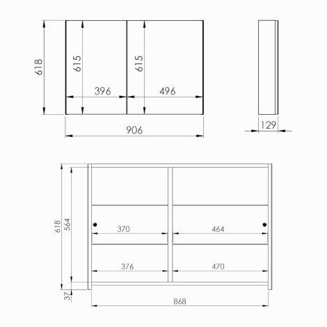 Elita Basic szafka wisząca z lustrem 90 cm - rysunek techniczny.