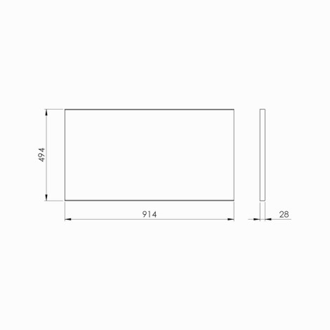 Elita blat meblowy 90x49,4x2,8 cm dąb classic - rysunek techniczny.