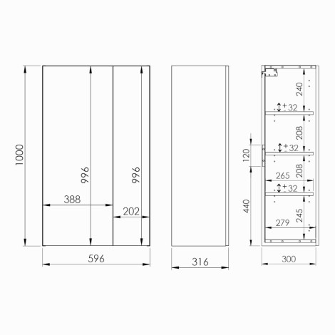 Elita For All szafka wisząca 60 cm biała - rysunek techniczny.