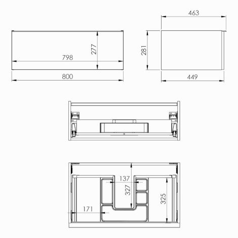 Elita Look szafka podumywalkowa 80 cm biała - rysunek techniczny.