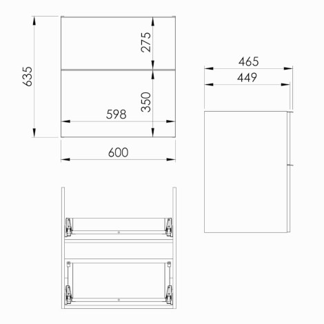 Elita Look komoda bez blatu 60 cm biała - rysunek techniczny.