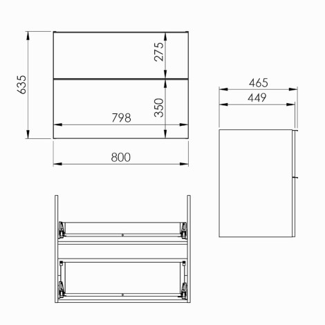 Elita Look komoda bez blatu 80 cm biała - rysunek techniczny.