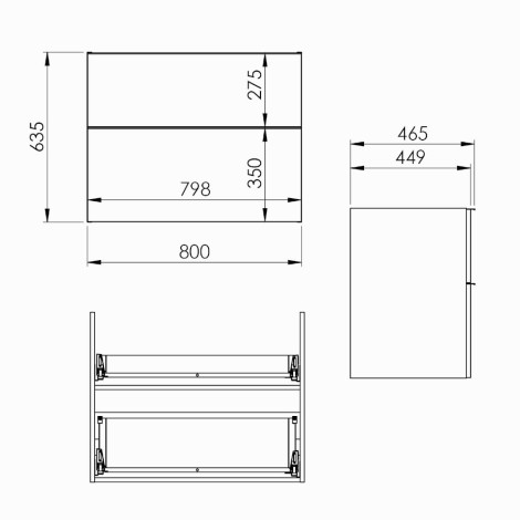 Elita Look komoda bez blatu 80 cm biały mat - rysunek techniczny.