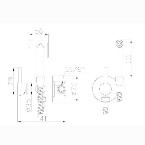 Invena Trend bateria bidetowa podtynkowa chrom - rysunek techniczny.