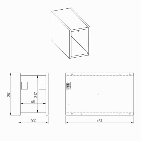 Elita Look szafka moduowa otwarta slim 20 cm biała mat - rysunek techniczny.