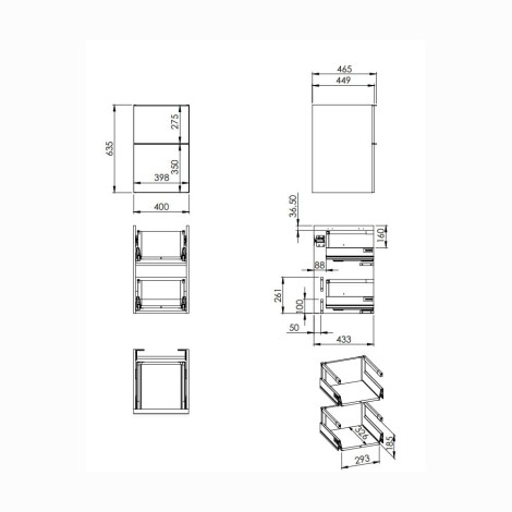 Elita Look komoda 40 cm biała - rysunek techniczny.
