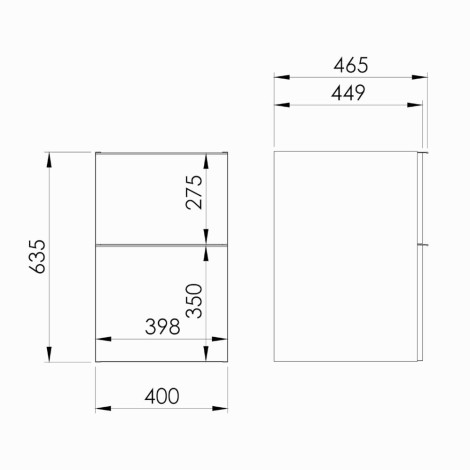 Elita Look komoda 40 cm biała mat - rysunek techniczny.
