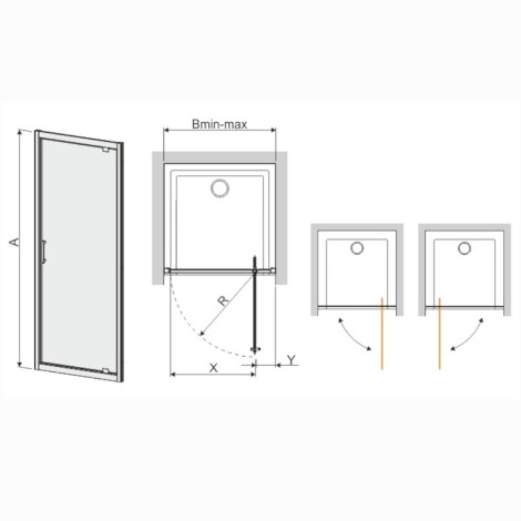 Sanplast DJ/TX5B drzwi kabiny prysznicowej skrzydłowe 90 cm chrom szkło W0 - rysunek techniczny.
